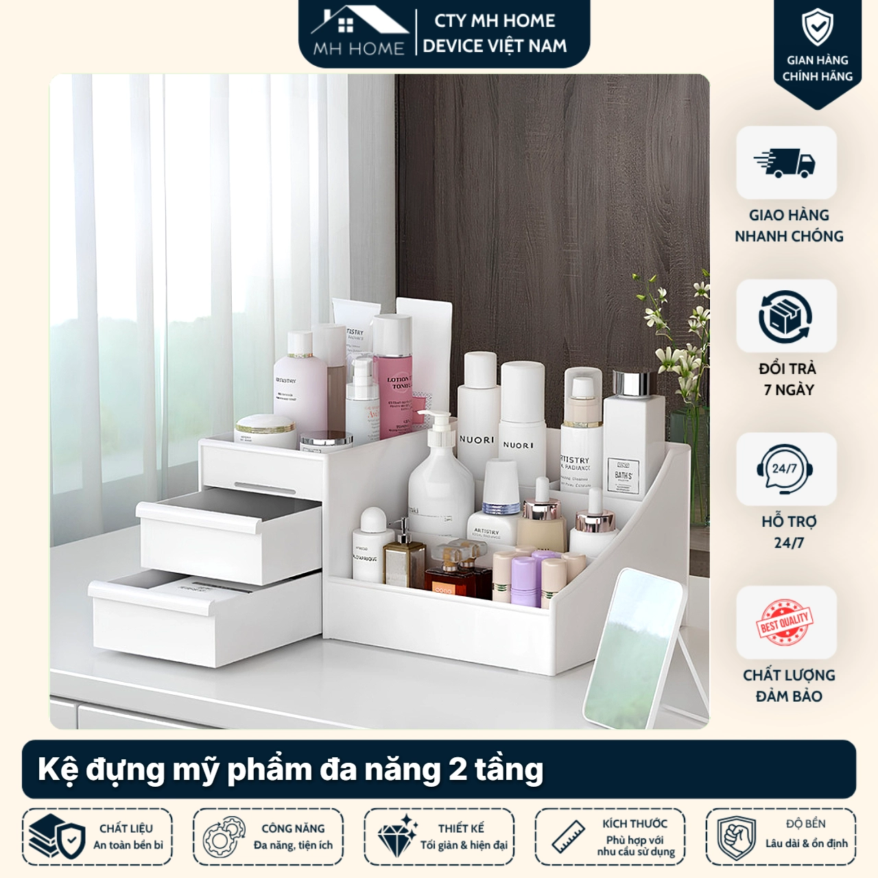 Kệ đựng mỹ phẩm đa năng 2 tầng nhiều ngăn tiết kiệm không gian trang trí đồ đạc